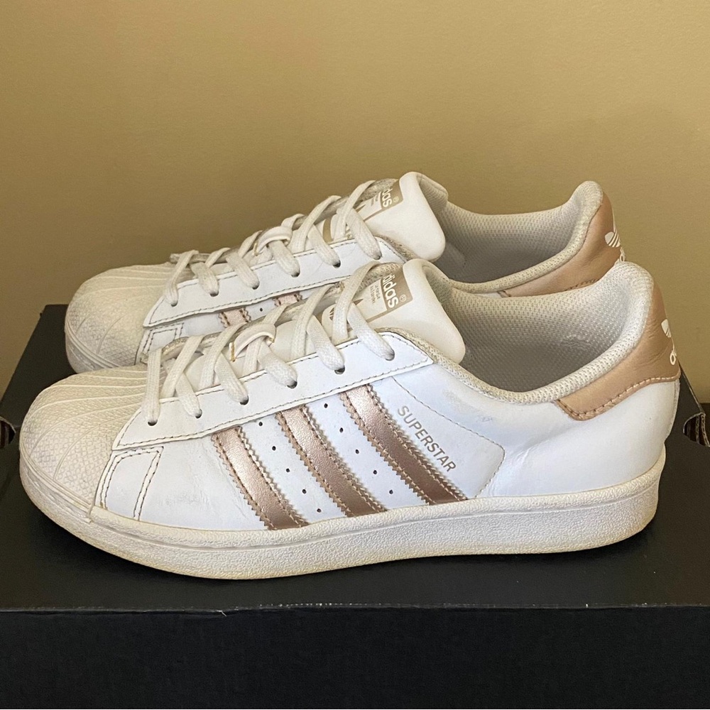 adidas Originals Women's Superstar Sneaker color rose gold